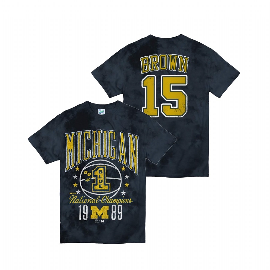 Michigan Wolverines Men's NCAA Chaundee Brown #15 Navy Tie Dye Vintage Tubular Retro Tie-Dye College Football T-Shirt ATA0449UO